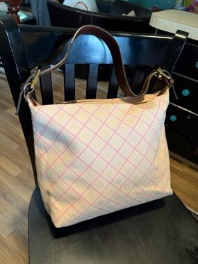 Dooney & Bourke Pink & Cream Logo Canvas Shoulder Hobo Bag